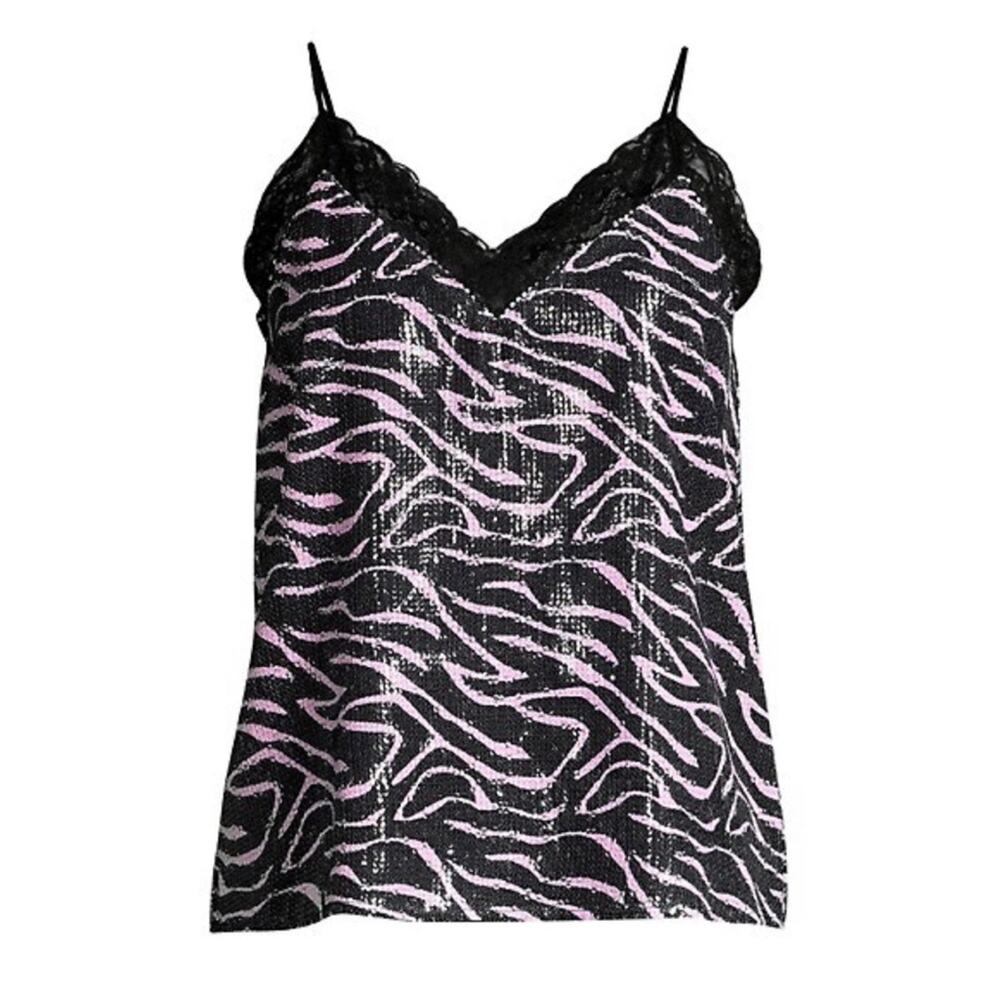OLIVIA RUBIN Zebra Sequin Lace Trim Cami Tank Top